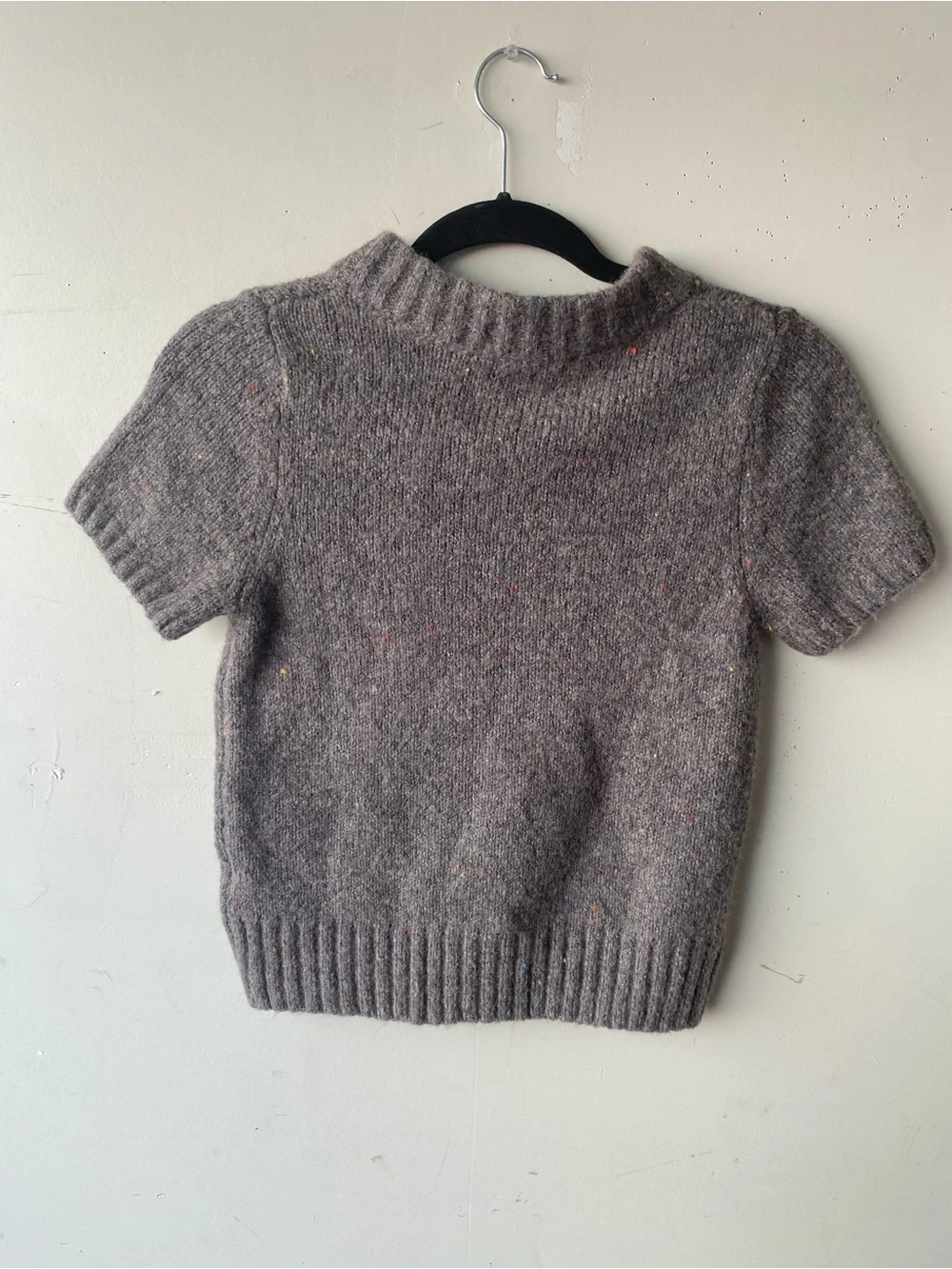 NWT• Zara Grey Flecked Wool Blend Short Sleeve Sweater Small Dark Academia